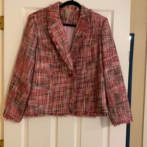 Pink/black/white plaid suit jacket